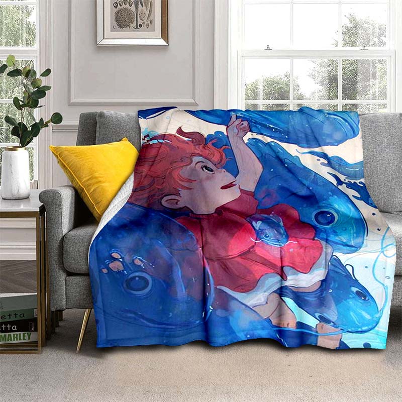 Howl's Moving Castle Blanket Japanese Manga Master Hayao Miyazaki Works Cartoon Blanket Warm Soft Bedspread Flannel Blanket Home Decor