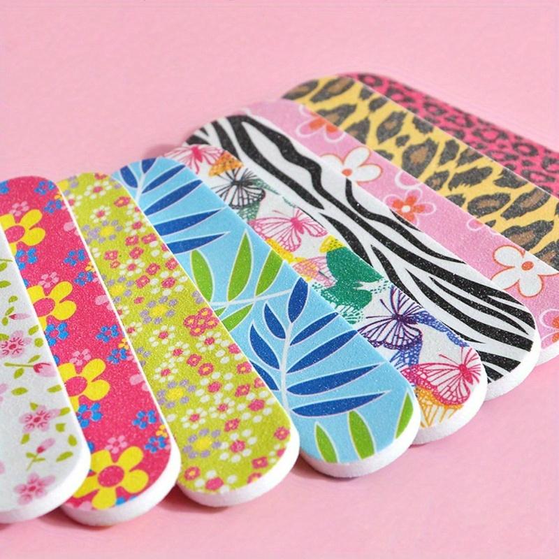 Nail Files, Colorful Leopard 7-Sided Nail Buffer Block, Cuticle Pushers, Sanding Shaping Nail Polishing Sticks, Suitable for Beginners and Nail Salons