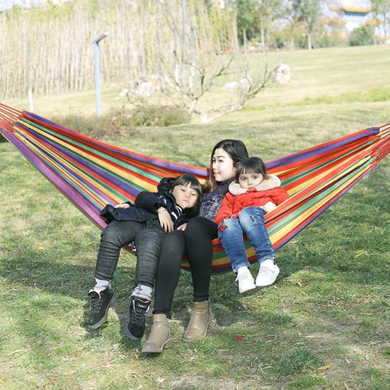 Outdoor Canvas Hammock with Carry Bag Strap Portable Heavy Duty Single Double Person Camping Garden Patio Balcony Porch Backyard Colorful Stripe