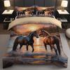 Dreiteiliges Bettset, Xiyin 3D Digitaldruck Polyester Poliert Sonnenuntergang Galoppierendes Pferd Bettbezug