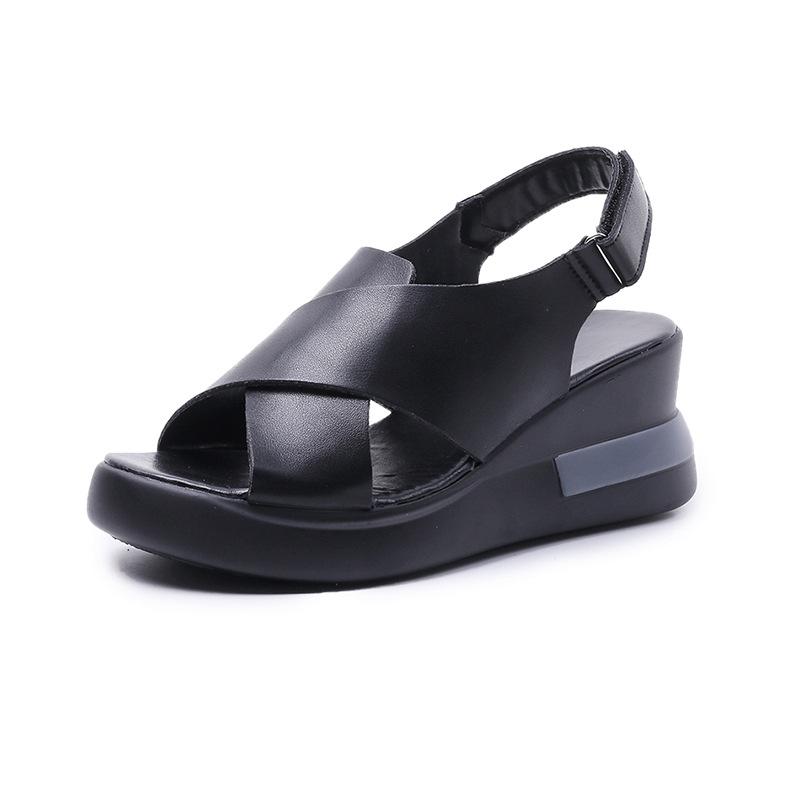 Sandals Women's 2025 Summer New Large Size Foreign Trade Slope Heel Platform Women's Sandals Muffin One-word Buckle High Heels Women