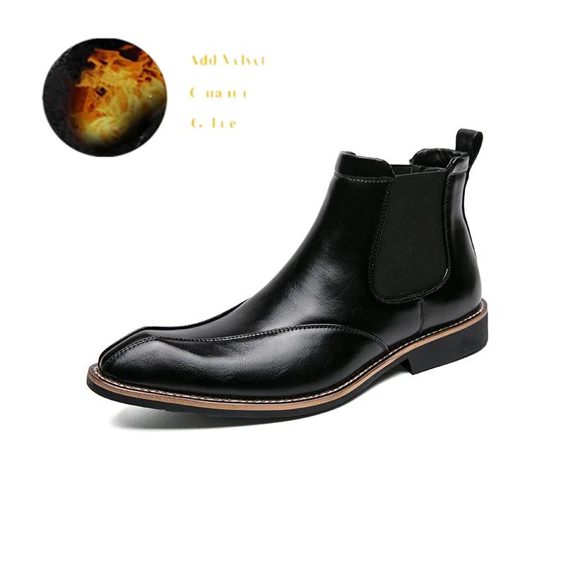 Fashion Elegant Brown Mens Dress Boots Fashion High Top Leather Shoes Man Autumn Winter Luxury Chelsea Boots For Men Bottines Homme