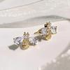 Huitan Cute Gold Color Honey Bee Stud Earrings for Women Dazzling Crystal Cubic Zircon Sweet Girl Animal Earrings Trendy Zircon