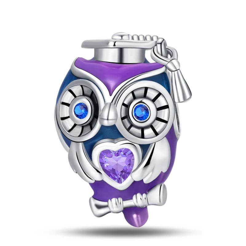 Purple Color Charm Bead Charms Bead Charms Genuine Copper Cute Owl Butterfly Flower Pendants Compatible With Authentic Accessories Bracelets Do It You
