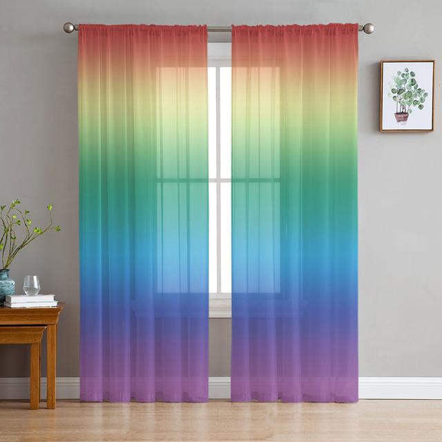Rainbow Pink Morning Glow Chiffon Sheer Curtains for Living Room Bedroom Home Decoration Window Voiles Tulle Curtain
