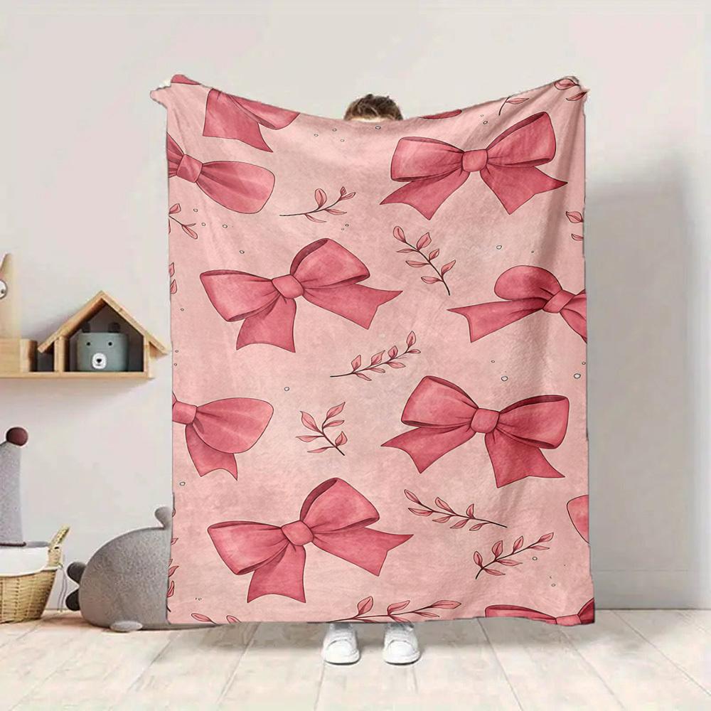 1pc Bow Floral Lightweight Flannel Blanket, Comfortable and Warm Blanket, for Office and Camping Sofa Bed, Livingroom156