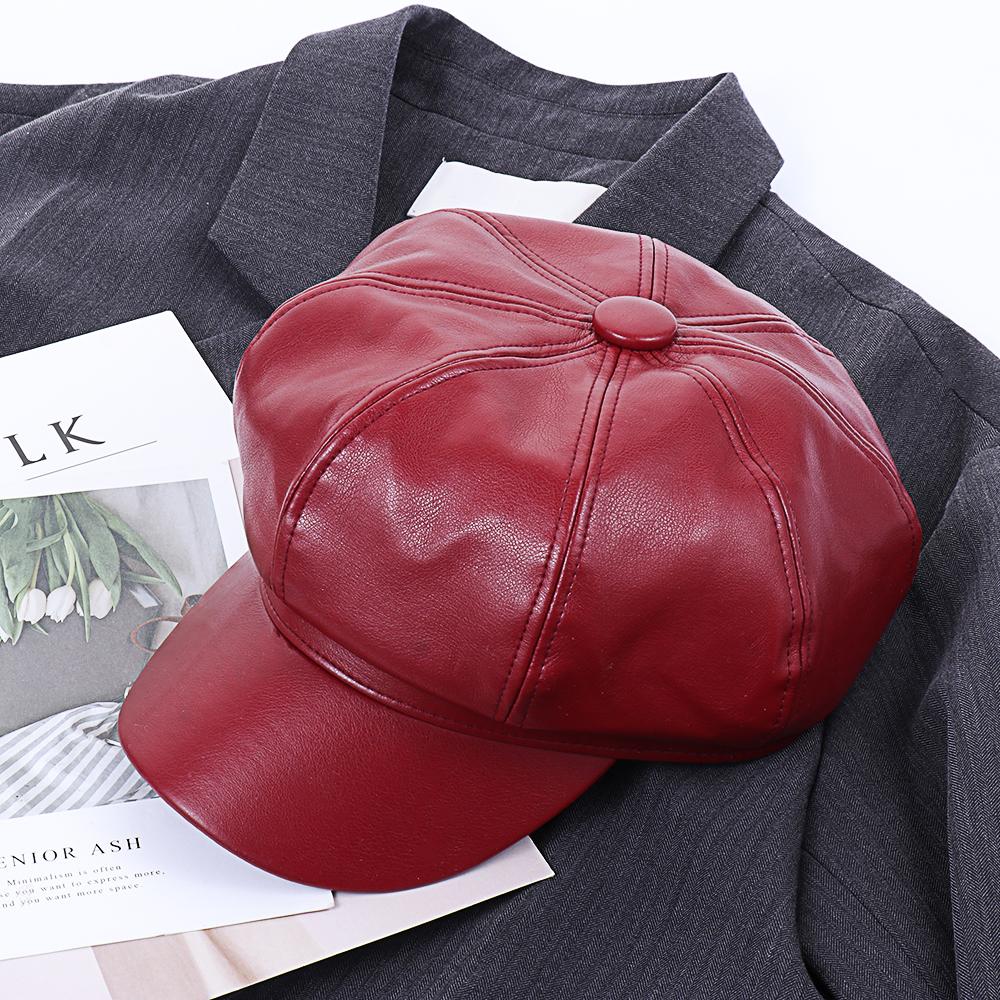 Casual Octagonal New Fashion PU Leather Peaked Cap Beret Hat Newsboy Cap Newsboy Hat