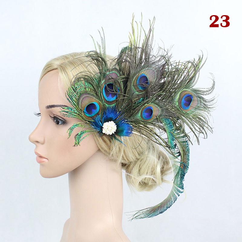 Women Party Headpiece Performance Headwear Rhinestone Sequin Hair Accessories Elastic Indian Feather Headband Masquerade Vintage
