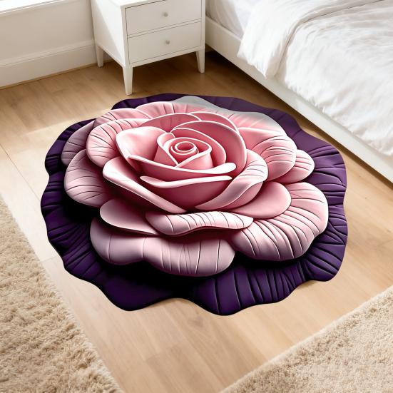 Yousheng Peony Floor Mat 3D Visual Effect Floral Rug Absorbent Bathroom Mat with Non-Slip Backing for Living Room Kitchen Entrance