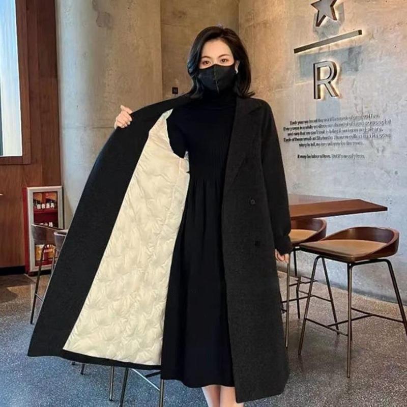 (plus Padded Cotton Gary) Loose Cotton Thickened Suit Collar Woolen Jacket Medium and Long Plush Woolen Large