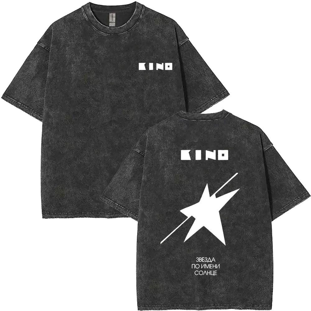 Viktor Tsoi Kino Nacht Vintage Gewassen T-shirts Klassiek Russisch Rock Gotische T-shirts Mannen Vrouwen Casual Polyester Oversized T-shirt