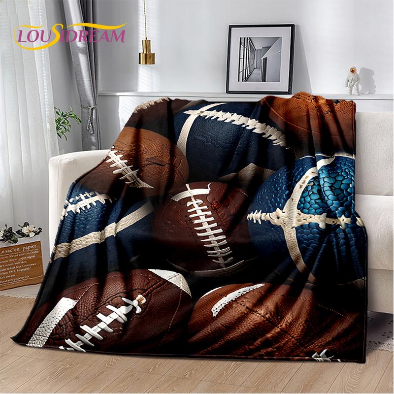 2025 Rugby Field Rugby American Football Cartoon Soft Blanket,Soft Throw Blanket for Home Bedroom Bed Sofa Travel Cover Child
