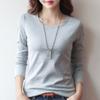Dames T-shirt met ronde hals, effen kleur en lange mouwen