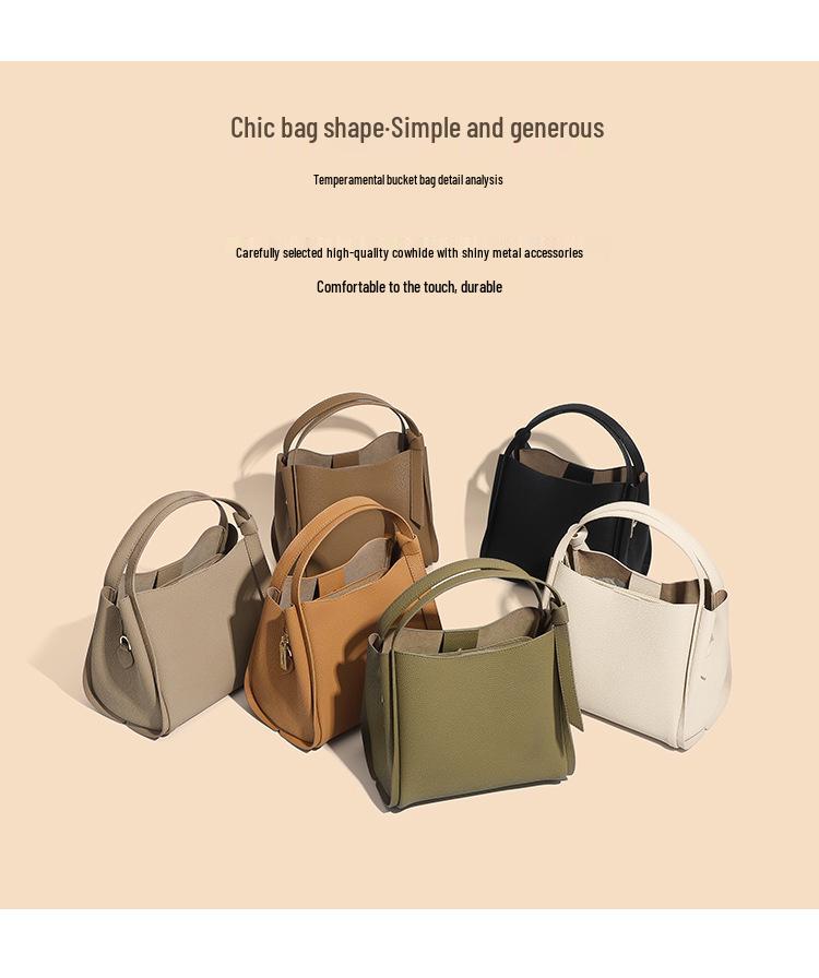 Women's 2025 Genuine Leather High-End Bucket Handbag - Shoulder & Crossbody Style