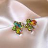 Fantastic Colorful Crystal Geometric Square Earrings for Women Girls Different Angles and Colors Unusual Design Jewelry