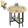 Folding Dining Table On Casters, Kitchen Table for 4 People with Integrated Shelf, 100 X 100 X 75 Cm, Oak