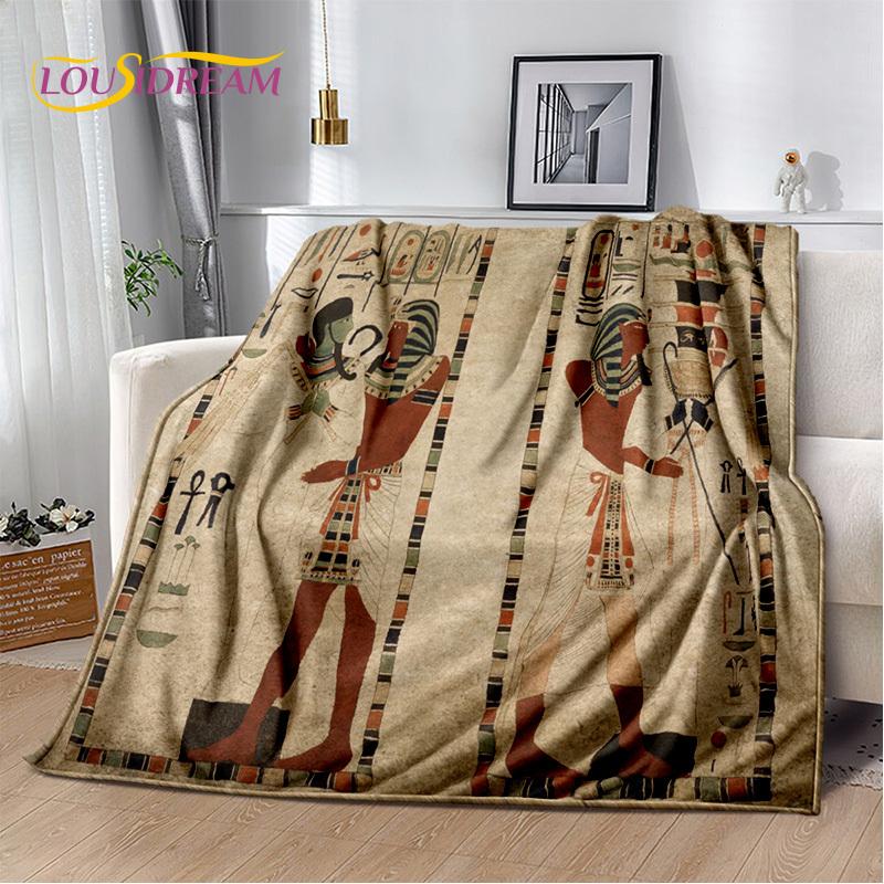3D Ideografiska tecken Symboler Forntida egyptisk mytologisk filt, mjuk slängfilt för hem Sovrum Sängsoffa Överdrag Filt Barn