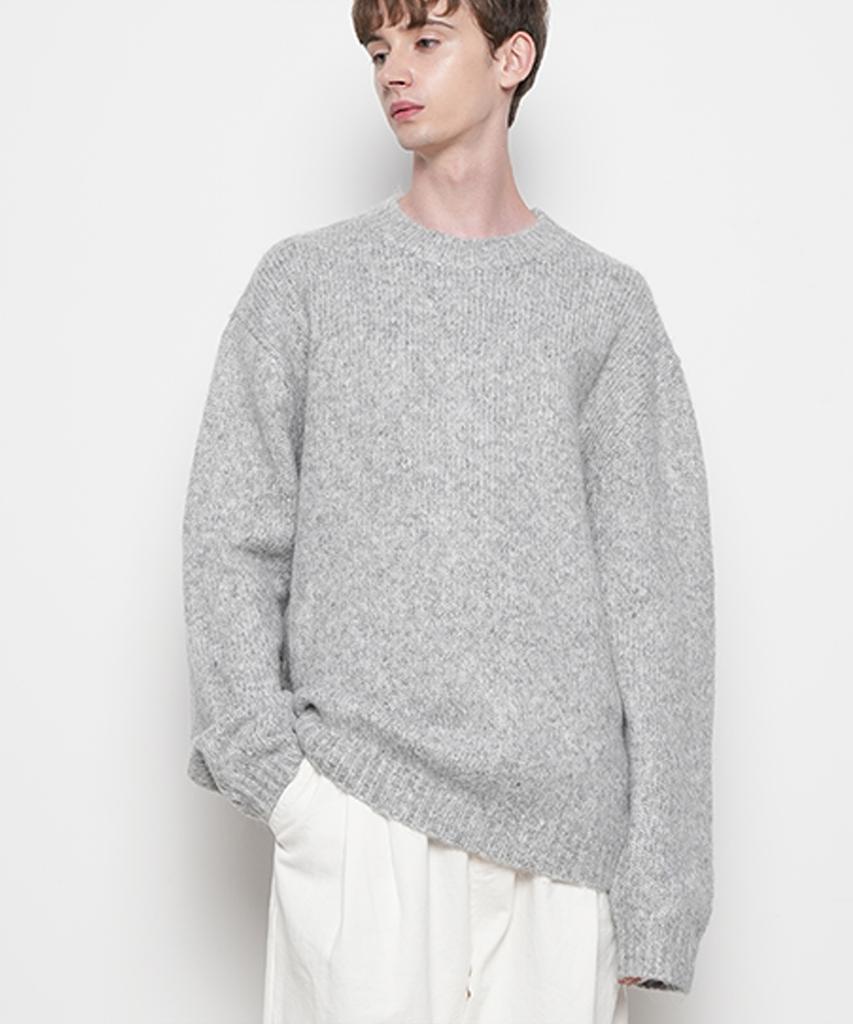 THE-ABON Men'S Day Classic Wool Mix Round Knit Grey