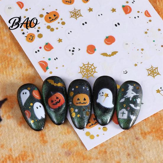 Bat Nail Decals Halloween Art Stickers, Cartoon Pumpkin Ghost for Holiday Decorations, Self-Adhesive Manicure Stickers Women Decorative Nails