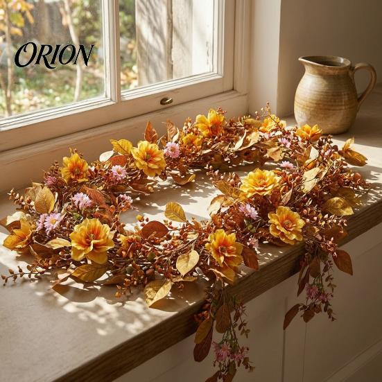 Realistic Silk Flowers for Home Halloween Willow Vine Twig Garland, Yellow Artificial Branch Decor Fireplace Mantle Fall Front Door Wall, Flexible