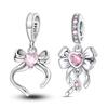 925 Silver Pink Bow Girl Heart Pendant Charms Fits 3mm 925 Original Bracelet Necklace Womens Fine DIY Jewelry Gifts 2025 New In