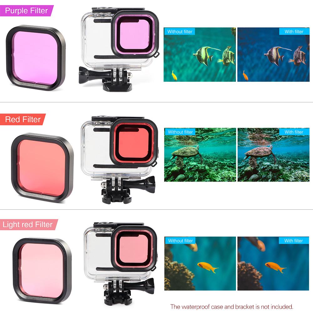 3pcs Underwater Filter Lenses Kit Compatible with GoPro Hero 8 Black Camera Waterproof Housing Case
