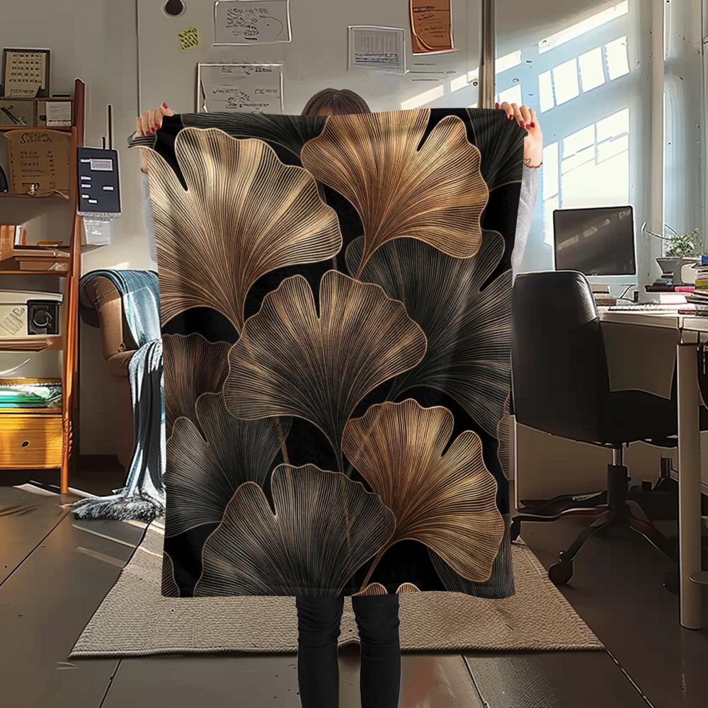 1Pc Ginkgo Leaves Print Flannel Blanket, High Quality Comfortable for All Seasons, Home Decor, Warmth and Comfort, Perfect for Christmas Gifts W63
