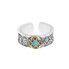 Adjustable Copper Silver-Plated Vintage Turquoise Vajra Ring With Om Mani Padme Hum Engraving Men Women