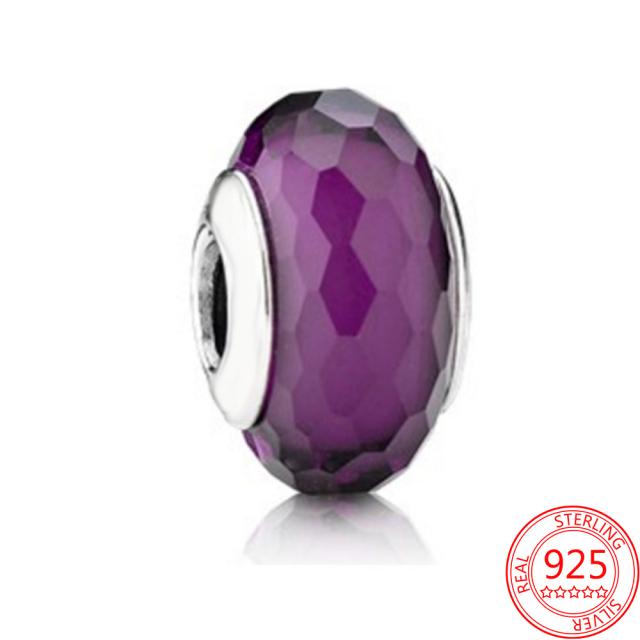 S925 Sterling Silver Purple Daisy Murano Beaded Night Sky Star Dangle Charm Fits Fashion Bracelet Diy Luxury Silver Girl Jewelry