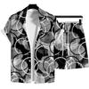 Fashion Men's Summer Holiday Style Hawaiian Coconut Beach Printed Casual Comfort Short Sleeved Shirt Beach Shorts 2-piece Set