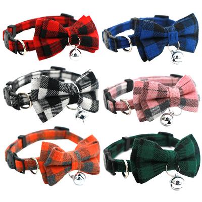 Chaoyang Grid New Pet Collar British Grid Bow Cat Collar Insert Buckle with Bell