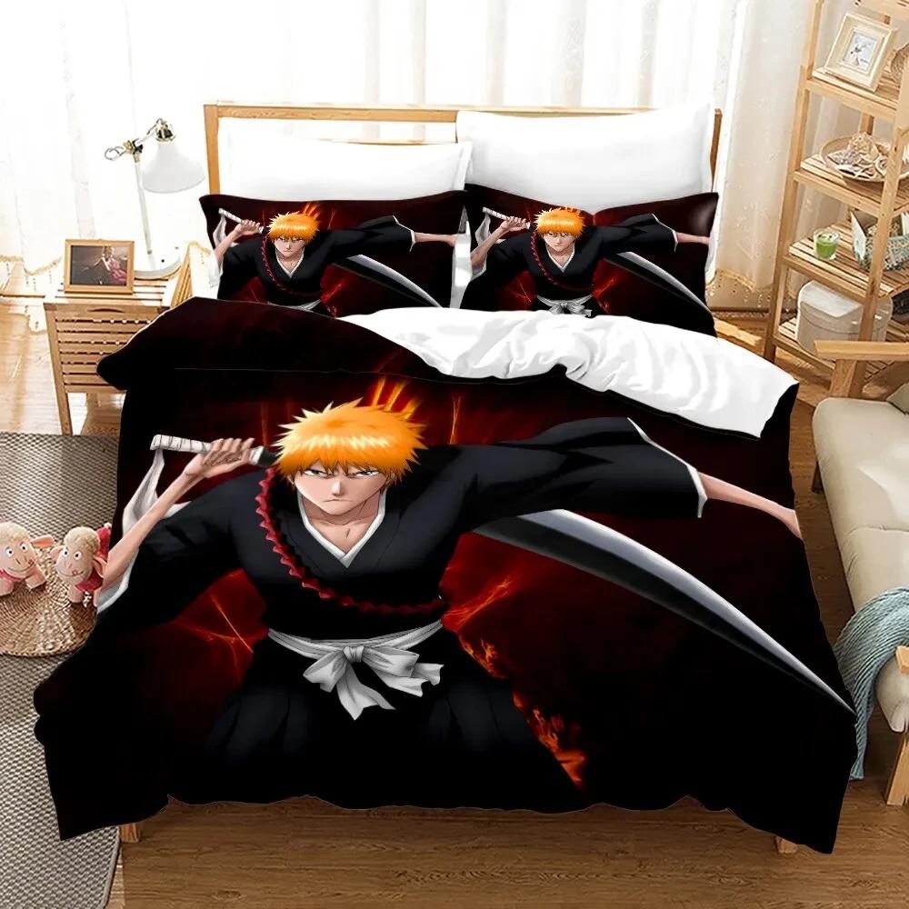 Housse de couette taie d'oreiller collection literie Kurosaki Ichigo Anime 3D Double Twin Full Queen King Literie adulte enfants Housse de couette