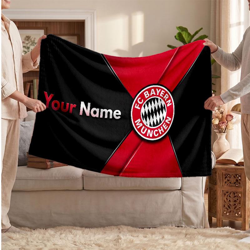 Bayern Munich Personalized Fleece Blanket With Football Logo, Custom Name Text Soft Warm Home Throw Blanket