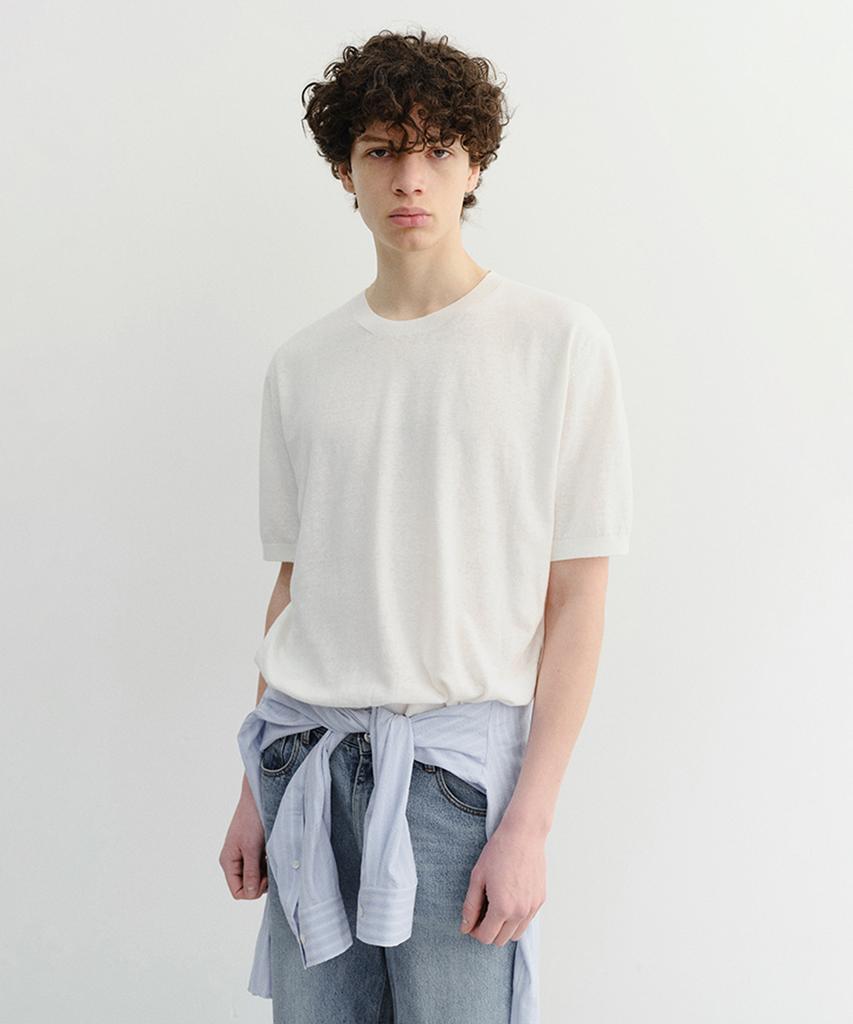 Deonseuteupomaen Linen Crewneck Knit_Unisex_Udsw6B128_White