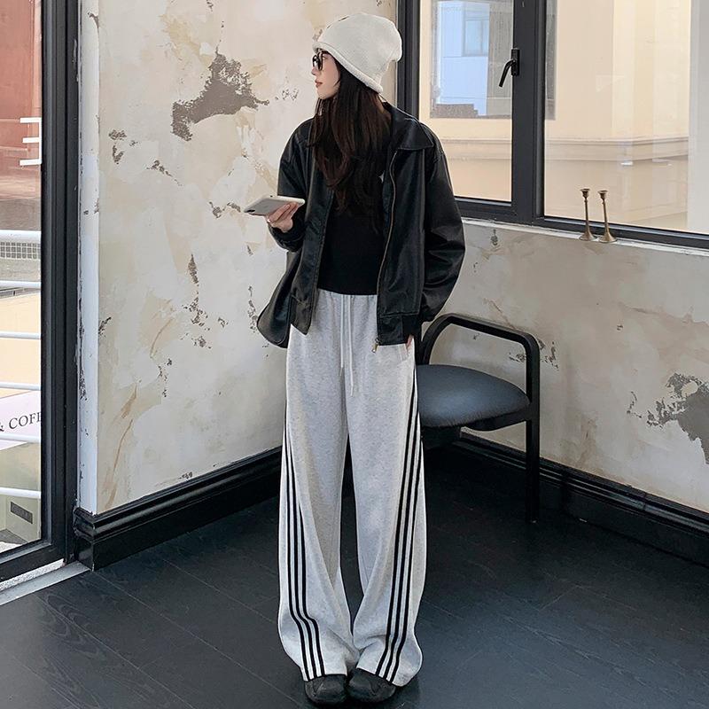 High Street Sweatpants Women's Autumn New Striped High Waist Loose Tights Sweatpants Casual Wide Leg Pants