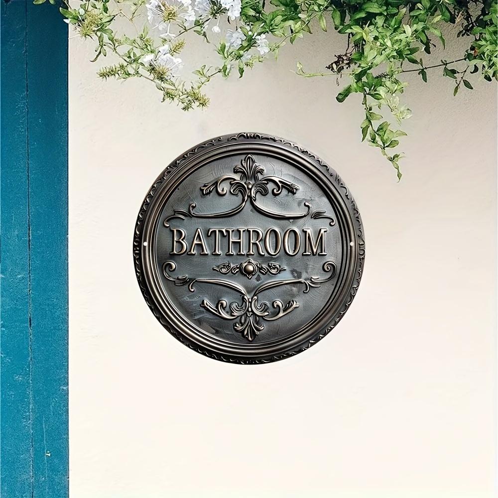 Vintage Style Bathroom Decorative Sign, 1 Pc 2D Round Metal Plaque Classic Wall Hanging Design Multi-purpose Decoration for Door