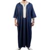 Summer Kaftan Muslim Men Short Sleeve Embroidery Loose Breathable Casual Robe