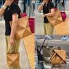 2024 New Geometric Cowhide Leather Tote: Large Capacity, Folding, Portable Bucket Bag