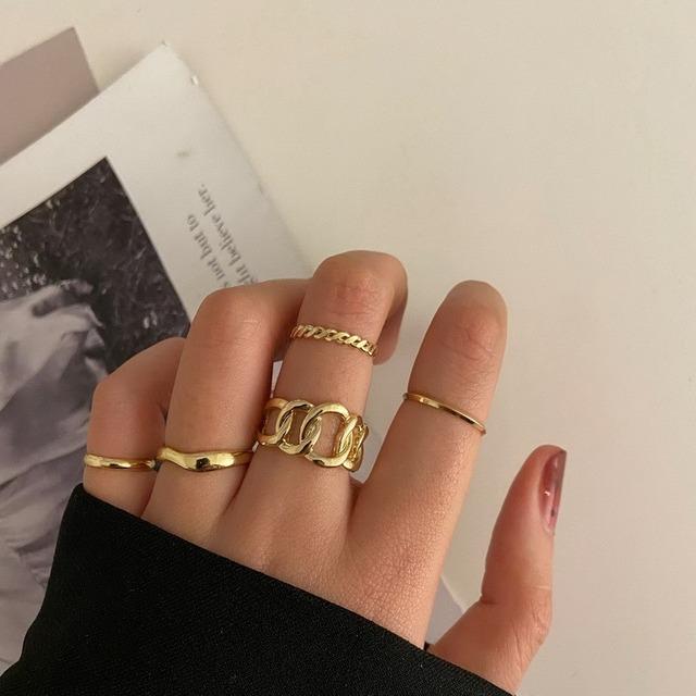 Modeschmuck Ringe Set Gold Farbe Hohle Runde Öffnung Frauen Fingerring für Mädchen Dame Party Hochzeitsgeschenke