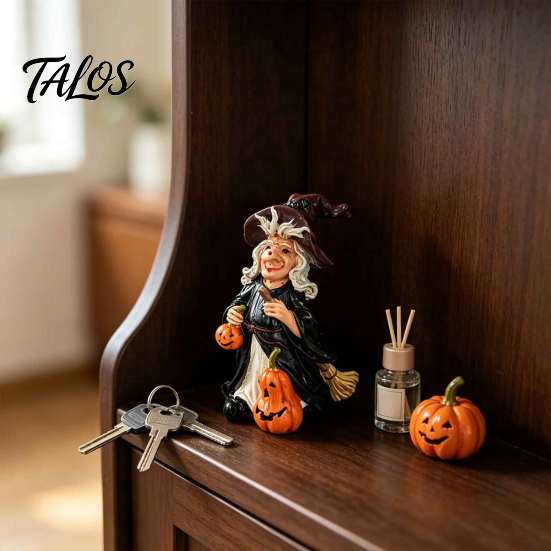 Durable Indoor Festive Decor Halloween Witch Pumpkin Resin Figurine, Vintage Hand-Painted Ornament, Spooky Tabletop Party Table Centerpieces for Desk