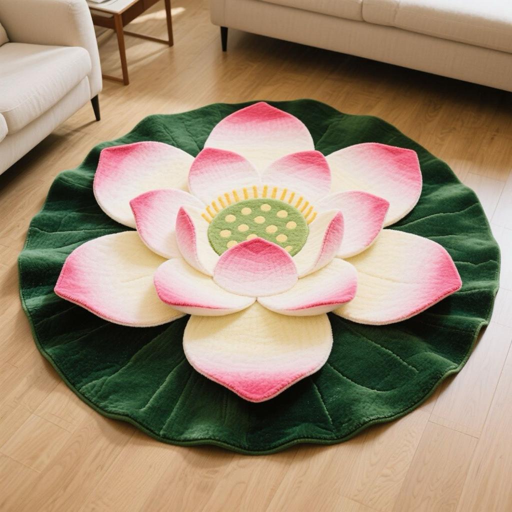 Lotus-shaped Living Room Kneeling Mat, Round Floor Mat, 3D Visual Crystal Velvet Meditation Mat, Zen Buddhist Prayer Mat