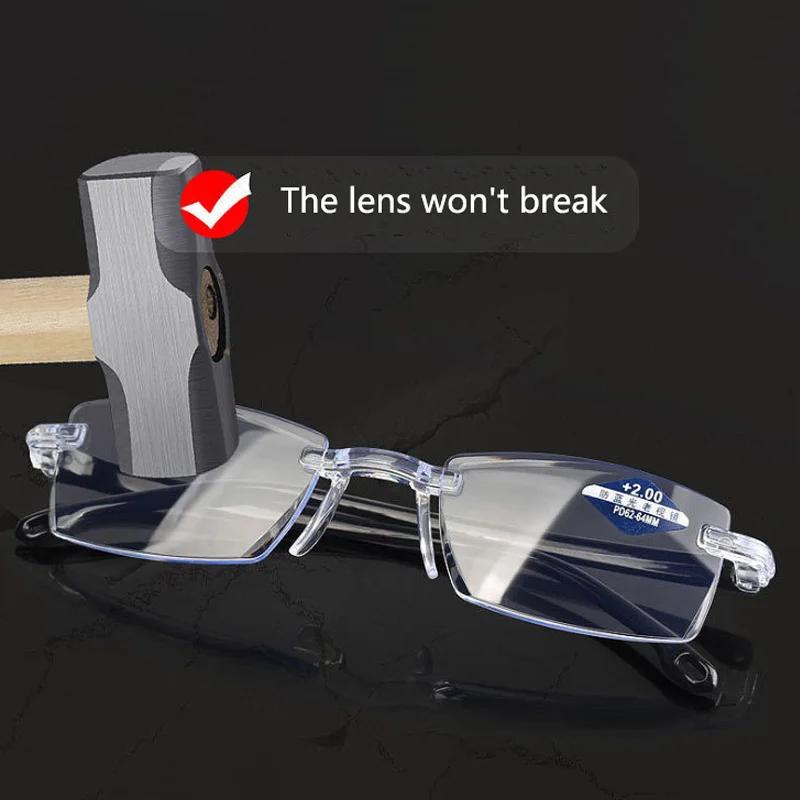 Reading Glasses Men Anti Blue Rays Presbyopia Goggles Women Vintage Rimless Eyewear Diopter +1.0 1.5 2.0 2.5 3.0 3.5 4.0