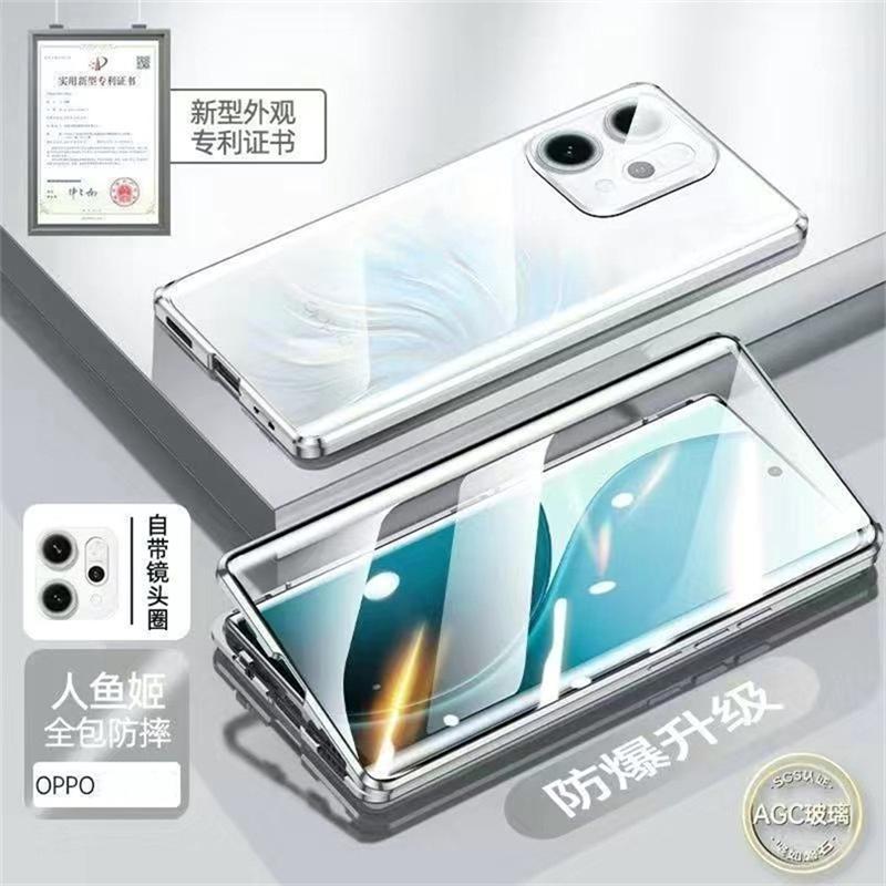 360 Grad Vollschutzhülle für Oppo Reno 14 Pro 5G Reno14 14Pro Doppelseitige Magnetische Adsorption Metall Gehärtetes Glas Handyhülle