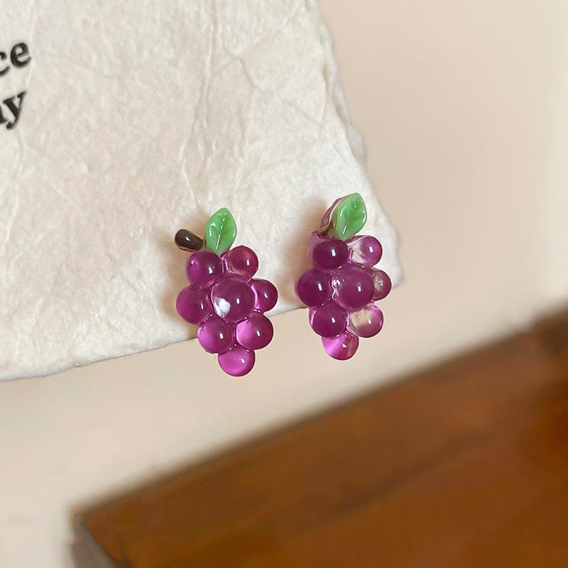 Simulated Jelly Succulent Grape Stud Earrings for Women Forest-style Fresh Resin Earring Versatile Fashion Jewelry Daily Wear B