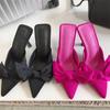 Moda Damskie Sandały 2024 Wiosna Nowe Węzeł Motylkowy Damskie Slingbacki Obcasy Buty Sukienka Cienki Obcas Szpiczasty Nosek Damskie Wysokie Obcasy Kobiety