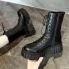 Klobige Plateau-Stiefeletten für Damen, Winter, rutschfeste Leder-Kampfstiefeletten, Mujer, Motorradstiefel mit dicker Unterseite, Schwarz, Punk-Botines