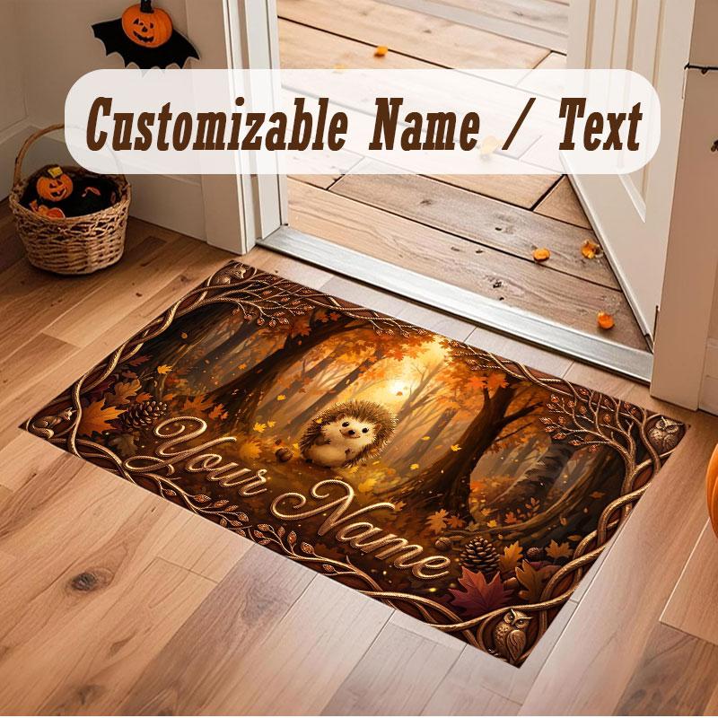 Covor de podea din catifea de cristal cu tematică Pădure de ciuperci, covor cald personalizat cu nume/text, decorațiune pentru casă