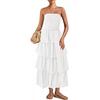 Lady Strapless Dress Off Shoulder Backless Sleeveless Beach Dress Layered Ruffle Scattered Hem