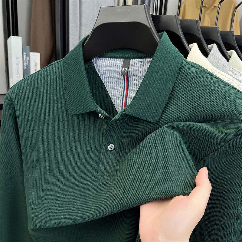 Men's Solid Color Cotton Polo Shirt - Long Sleeve Casual Top