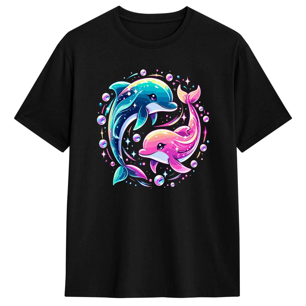 Streetwear Tshirt Cute Dolphin Floral Cotton Tshirts Hip Hop Tee Shirt For Unisex Summer Aesthetic Custom Logo Short Sleeve Tops